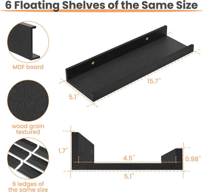 Floating Shelves for Wall Decor and Storage, Brown, 6Pcs 15.7''