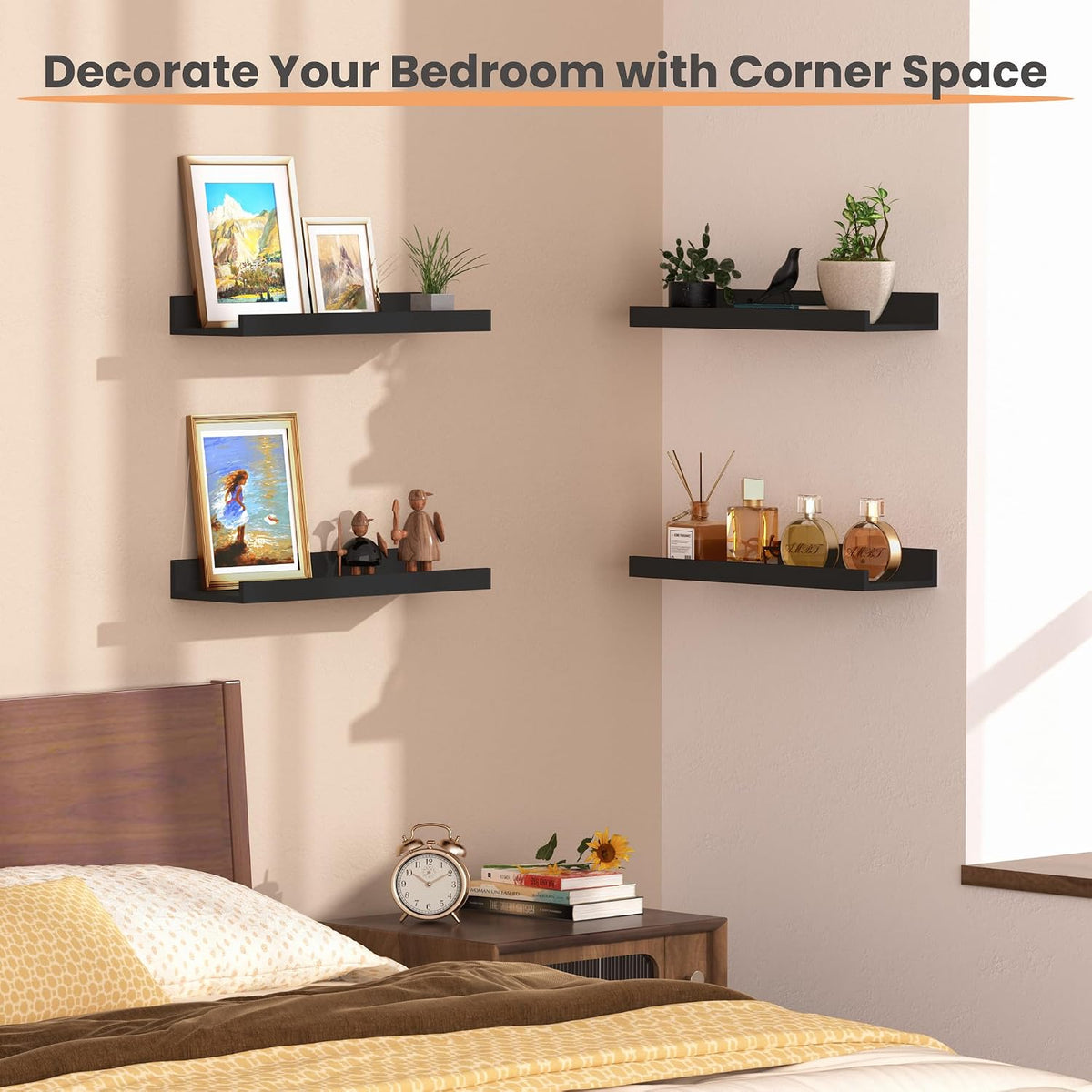 Floating Shelves for Wall Decor and Storage, Brown, 6Pcs 15.7''