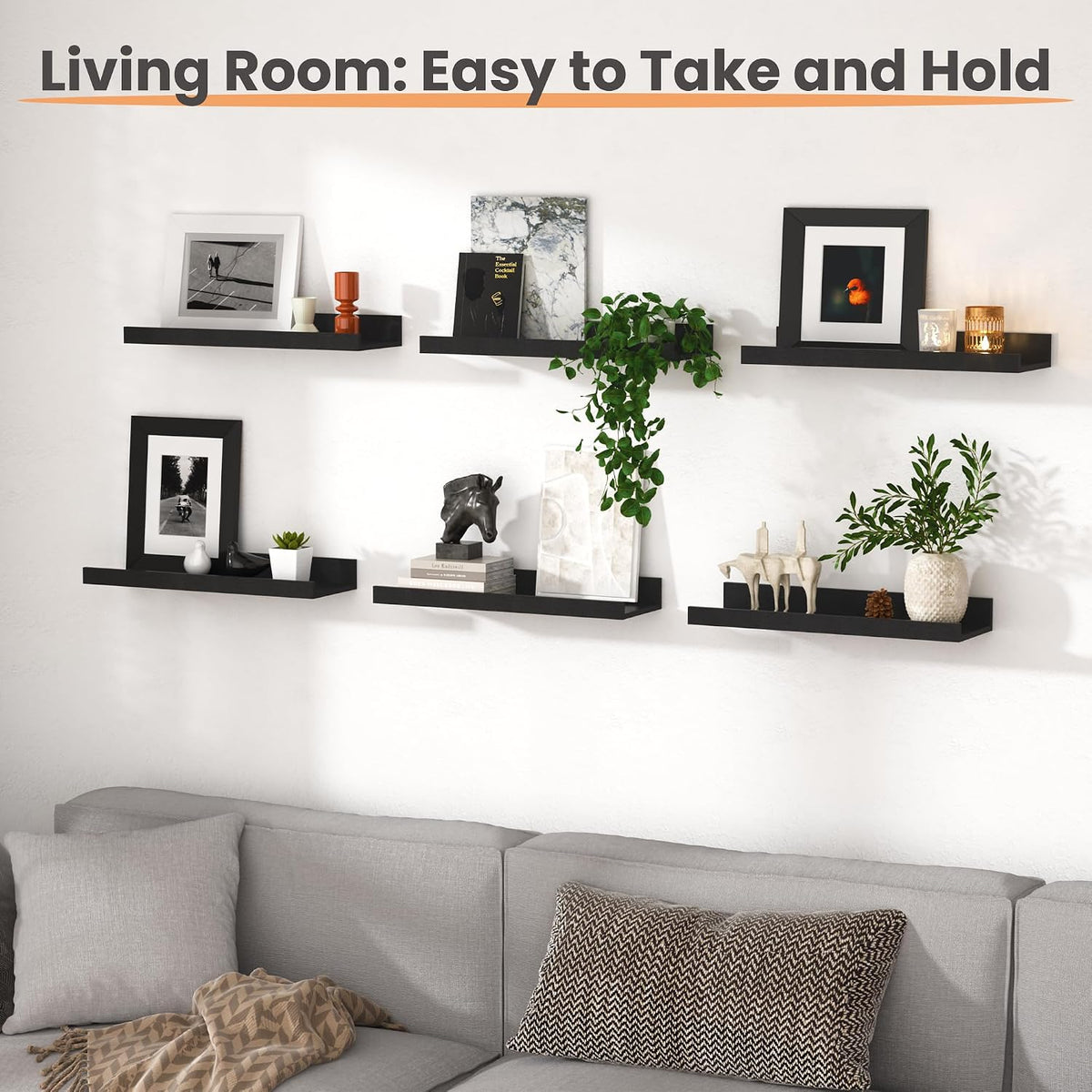 Floating Shelves for Wall Decor and Storage, Brown, 6Pcs 15.7''
