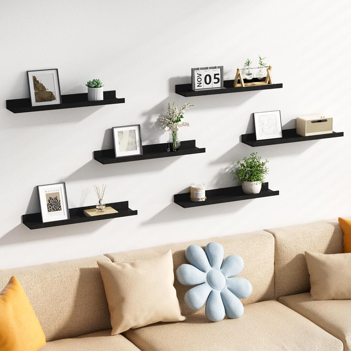 Floating Shelves for Wall Decor and Storage, Brown, 6Pcs 15.7''