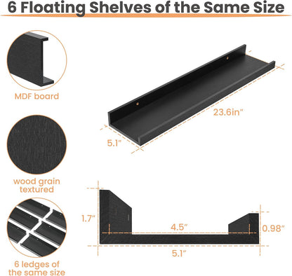 Floating Shelves for Wall Decor and Storage, Brown, 6Pcs 15.7''