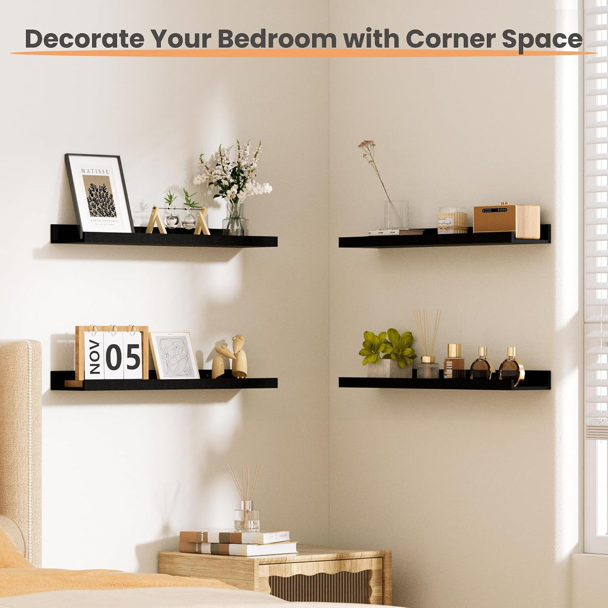 Floating Shelves for Wall Decor and Storage, Brown, 6Pcs 15.7''