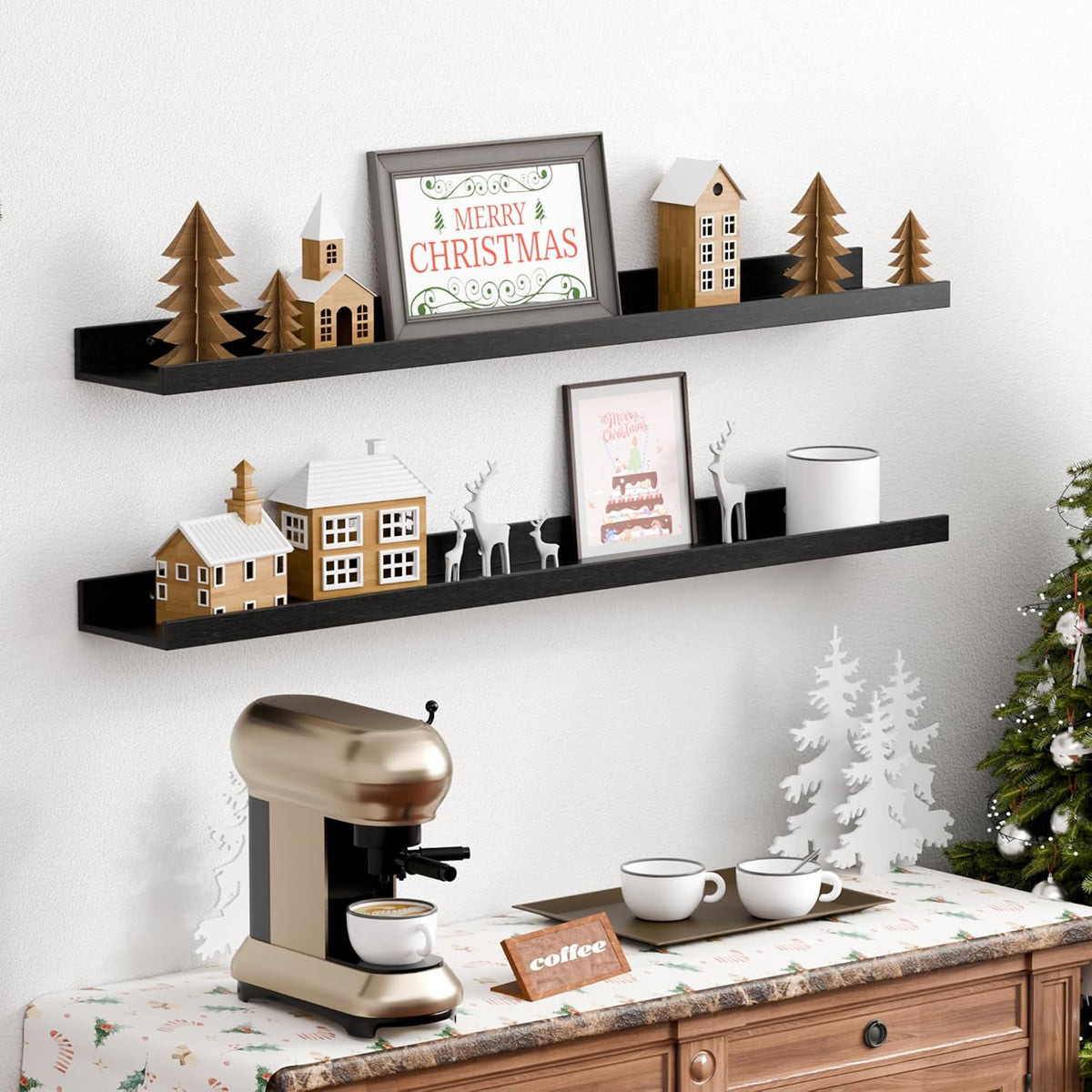 Floating Shelves for Wall Decor and Storage, Brown, 6Pcs 15.7''