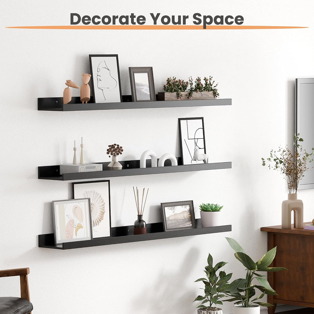 Floating Shelves for Wall Decor and Storage, Brown, 6Pcs 15.7''