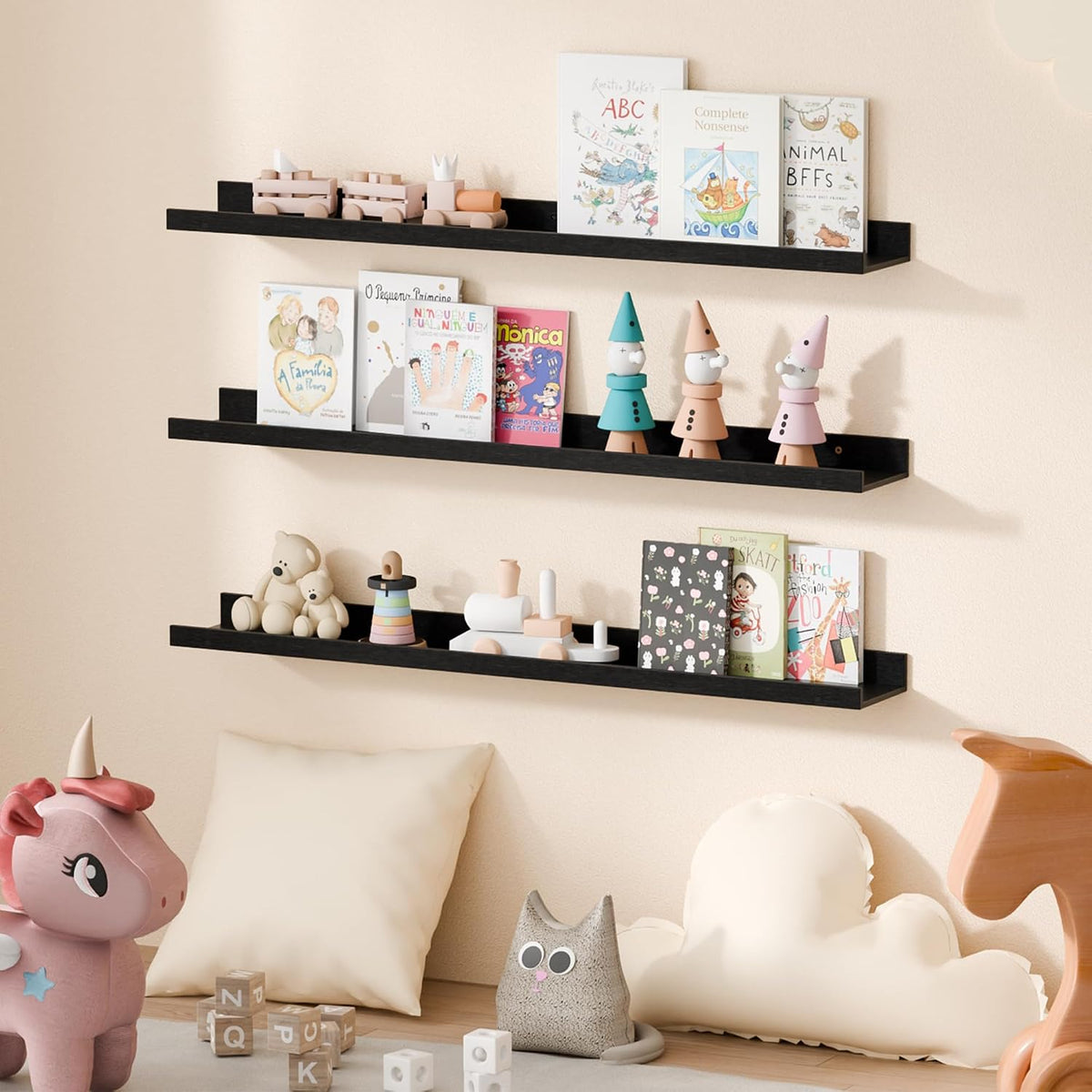 Floating Shelves for Wall Decor and Storage, Brown, 6Pcs 15.7''