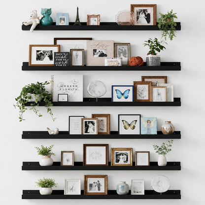 Floating Shelves for Wall Decor and Storage, Brown, 6Pcs 15.7''