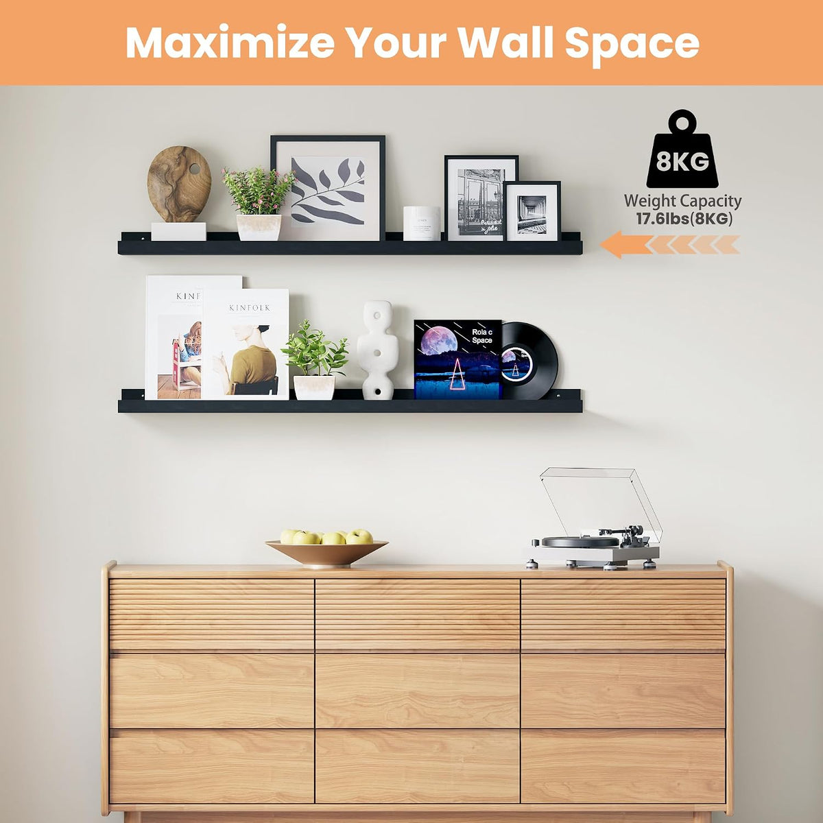 Floating Shelves for Wall Decor and Storage, Brown, 6Pcs 15.7''