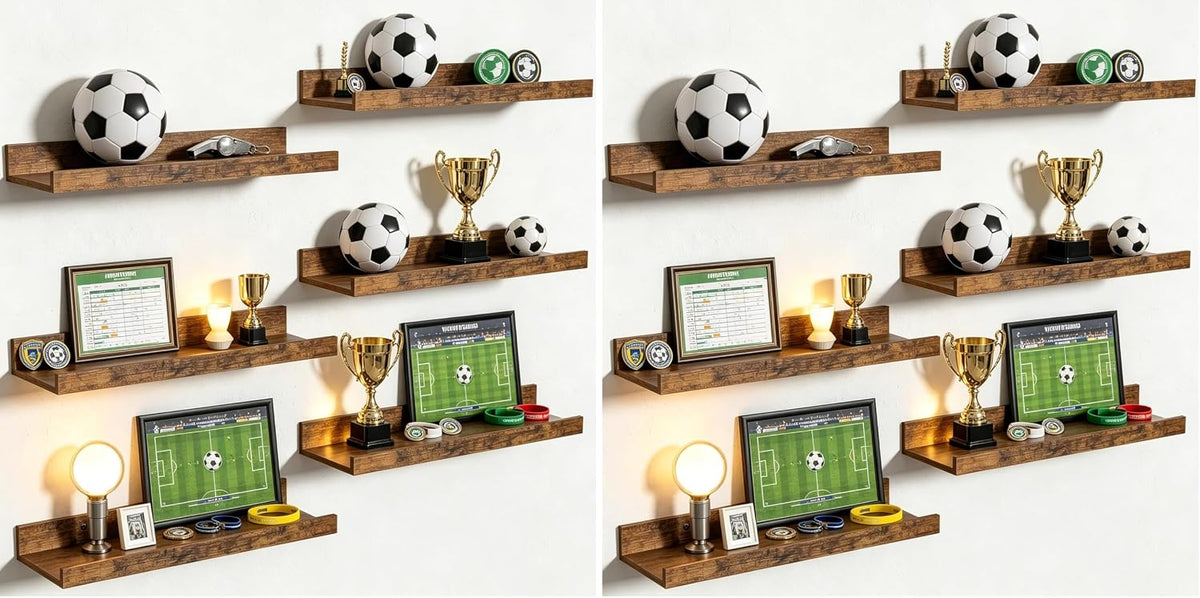 Floating Shelves for Wall Decor and Storage, Brown, 6Pcs 15.7''