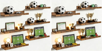 Floating Shelves for Wall Decor and Storage, Brown, 6Pcs 15.7''