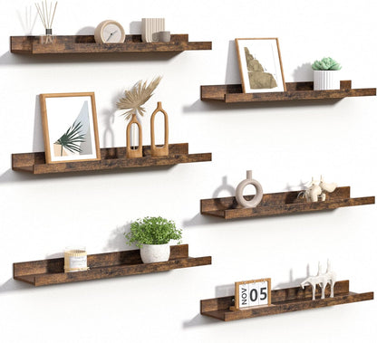 Floating Shelves for Wall Decor and Storage, Brown, 6Pcs 15.7''