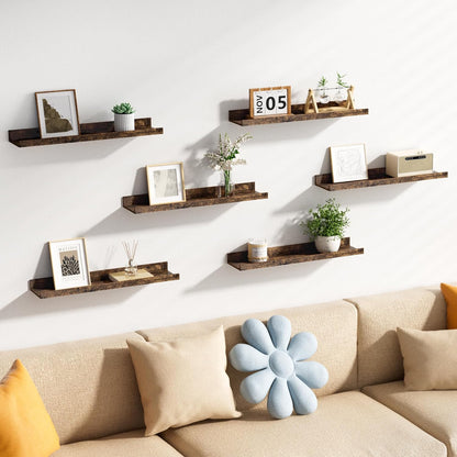 Floating Shelves for Wall Decor and Storage, Brown, 6Pcs 15.7''