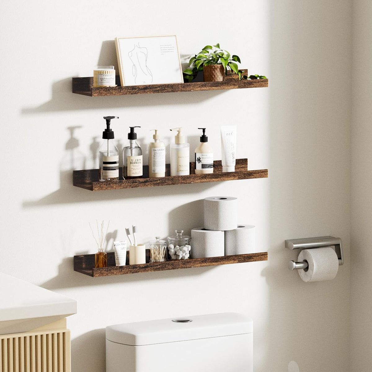 Floating Shelves for Wall Decor and Storage, Brown, 6Pcs 15.7''