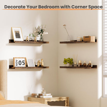 Floating Shelves for Wall Decor and Storage, Brown, 6Pcs 15.7''