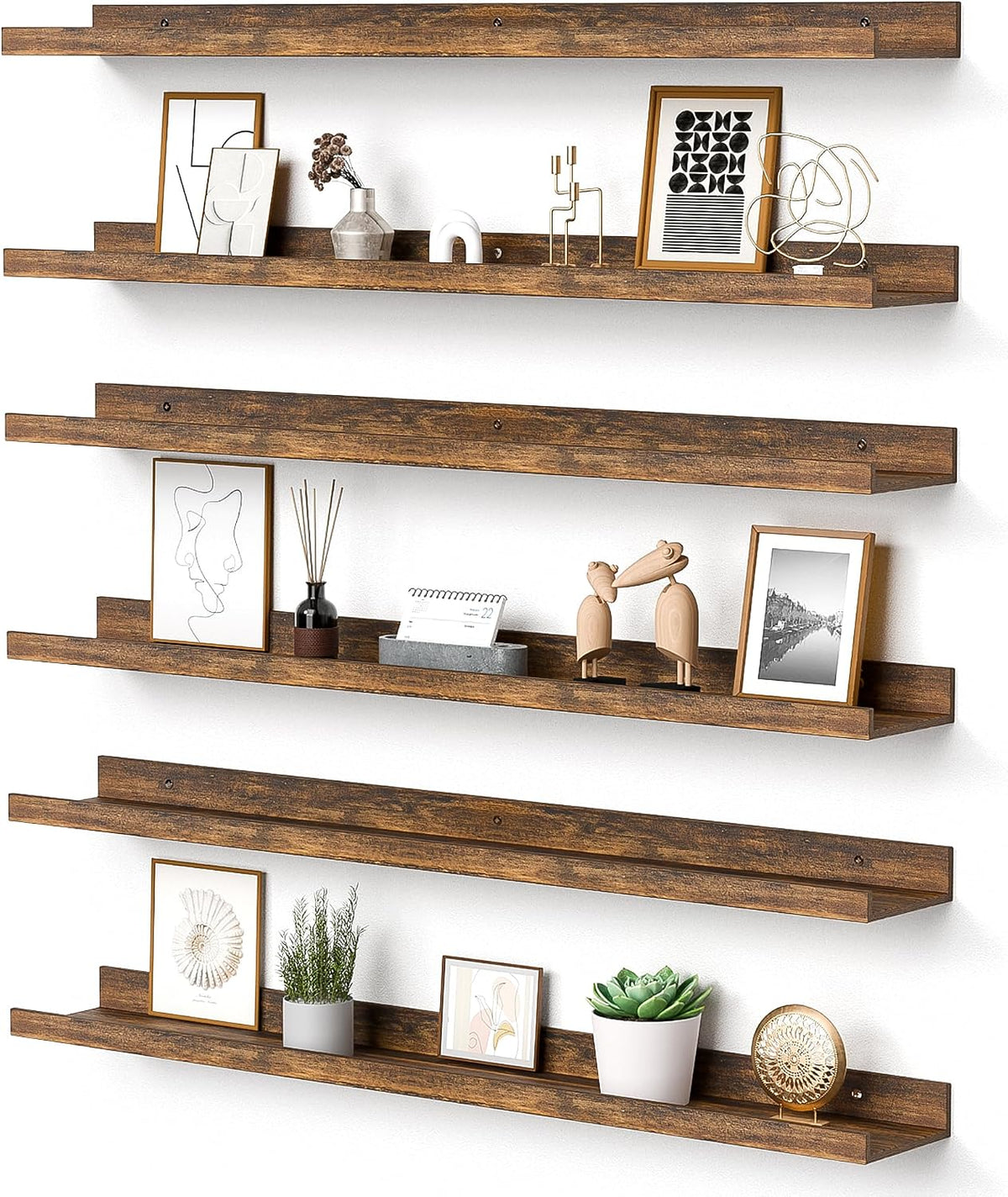 Floating Shelves for Wall Decor and Storage, Brown, 6Pcs 15.7''