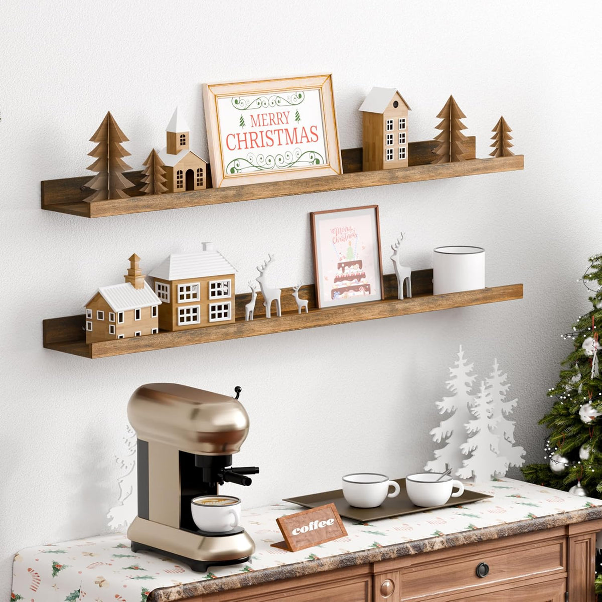 Floating Shelves for Wall Decor and Storage, Brown, 6Pcs 15.7''