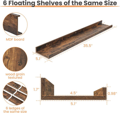 Floating Shelves for Wall Decor and Storage, Brown, 6Pcs 15.7''