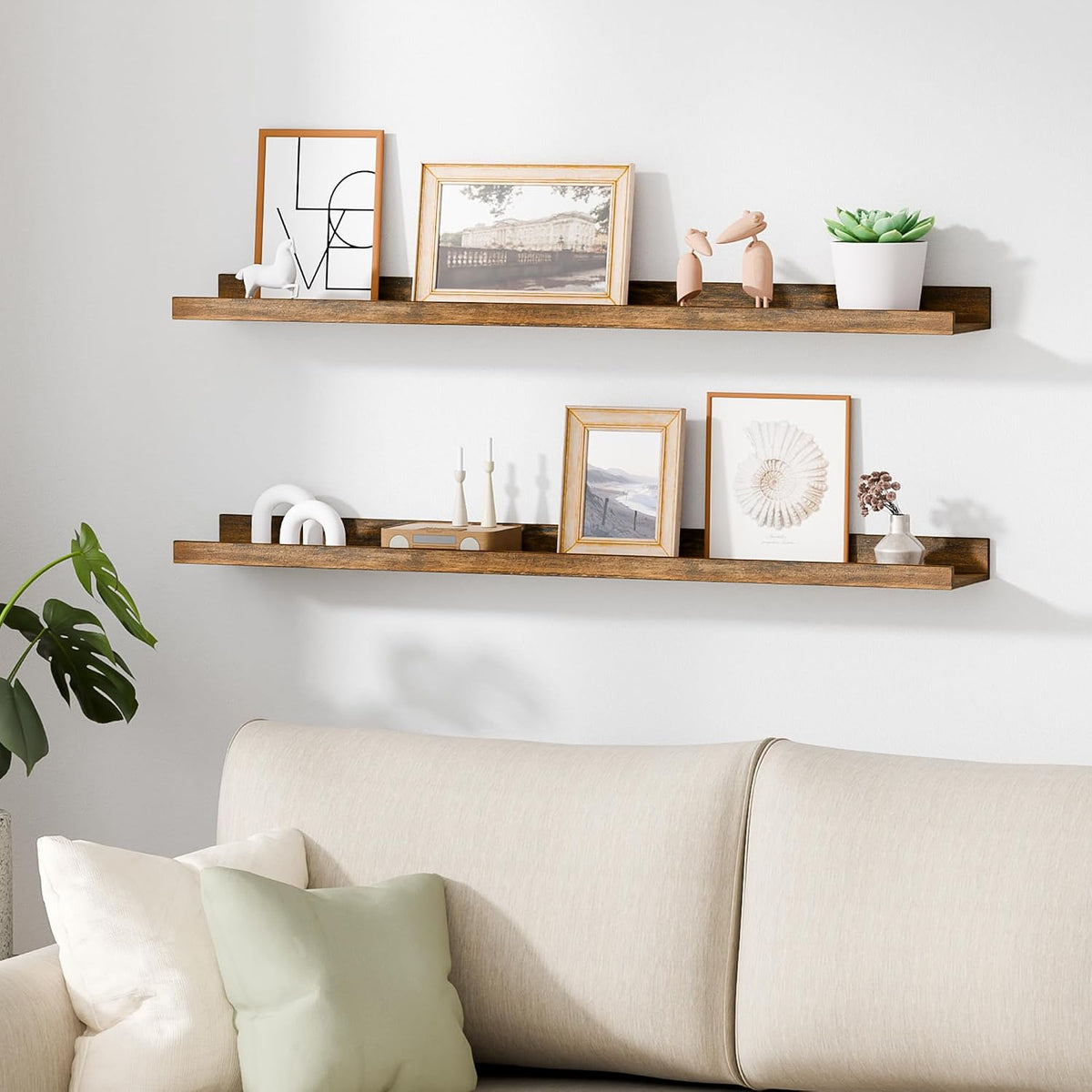 Floating Shelves for Wall Decor and Storage, Brown, 6Pcs 15.7''