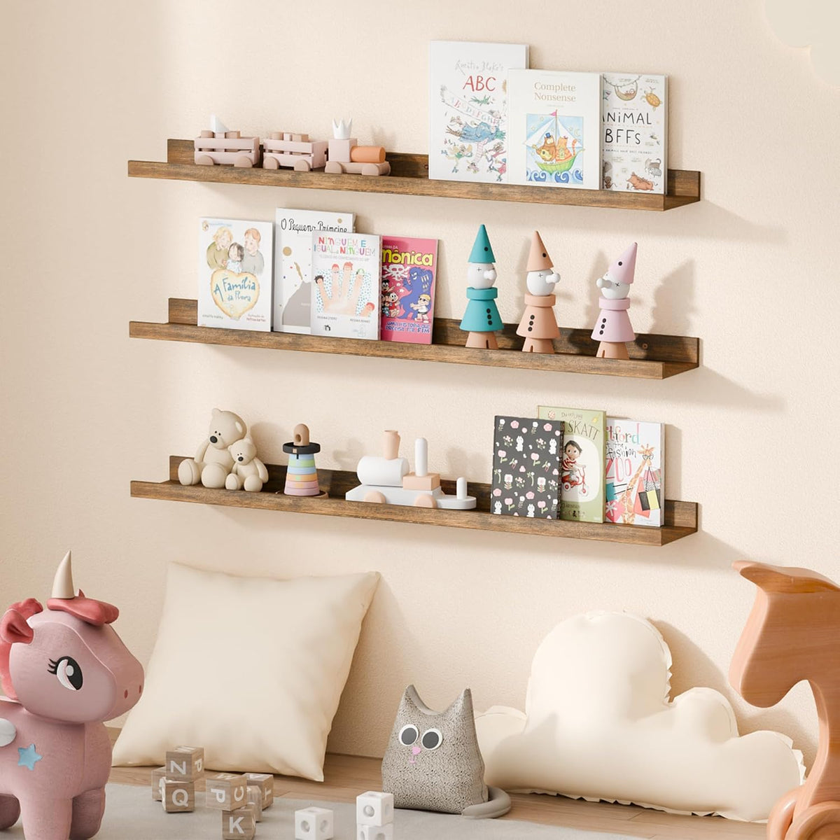 Floating Shelves for Wall Decor and Storage, Brown, 6Pcs 15.7''