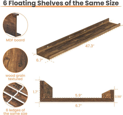 Floating Shelves for Wall Decor and Storage, Brown, 6Pcs 15.7''