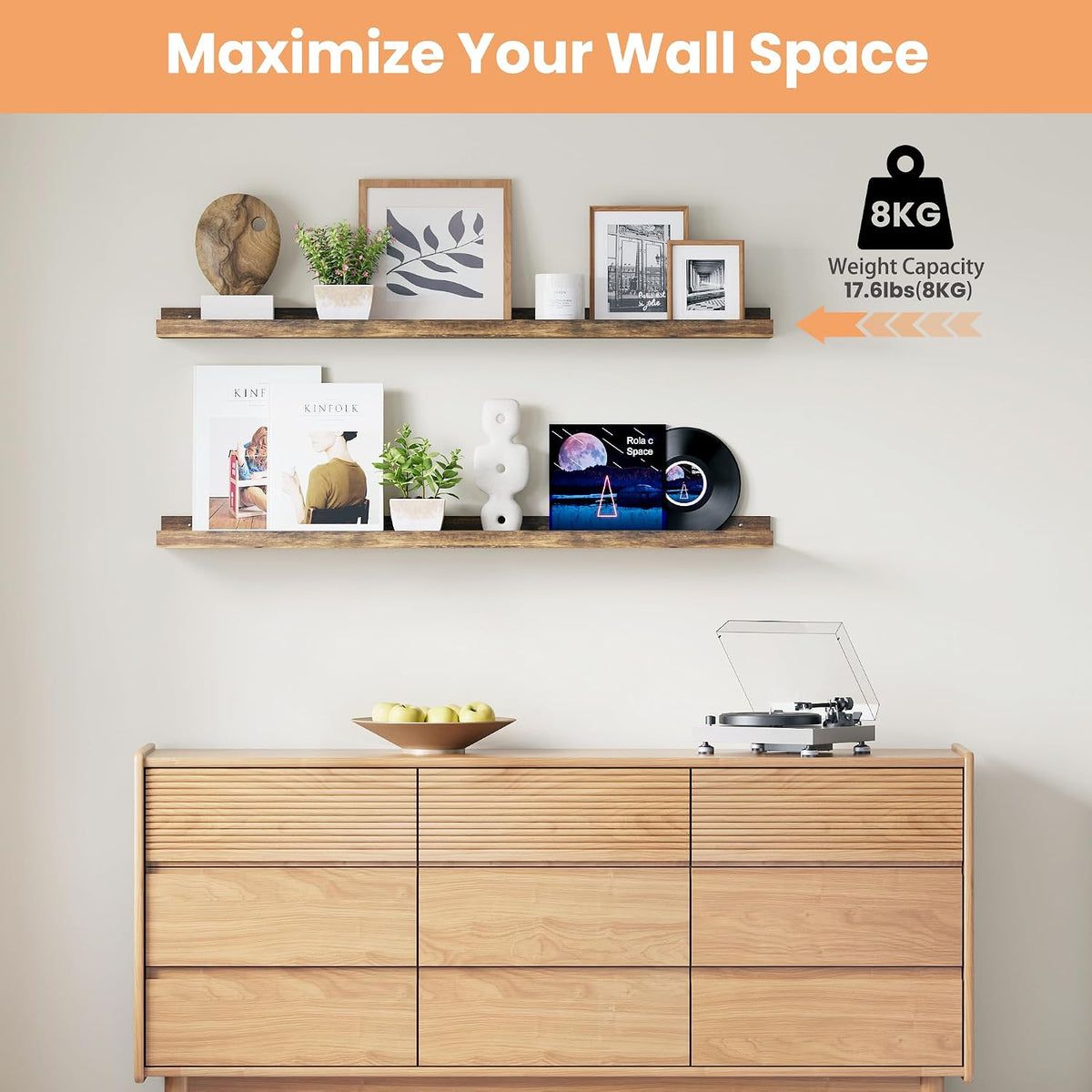 Floating Shelves for Wall Decor and Storage, Brown, 6Pcs 15.7''