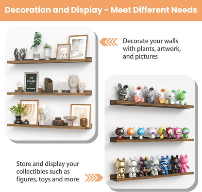Floating Shelves for Wall Decor and Storage, Brown, 6Pcs 15.7''