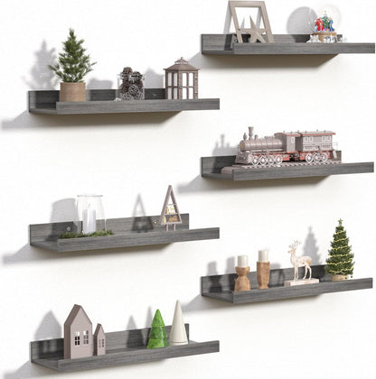 Floating Shelves for Wall Decor and Storage, Brown, 6Pcs 15.7''