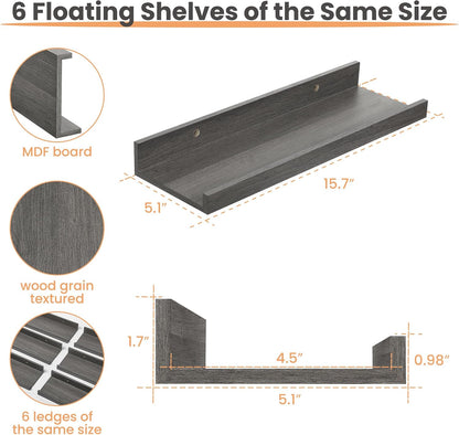 Floating Shelves for Wall Decor and Storage, Brown, 6Pcs 15.7''