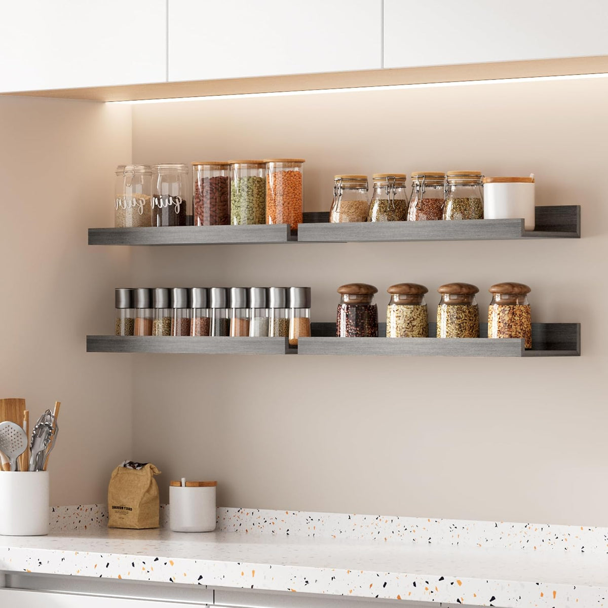 Floating Shelves for Wall Decor and Storage, Brown, 6Pcs 15.7''