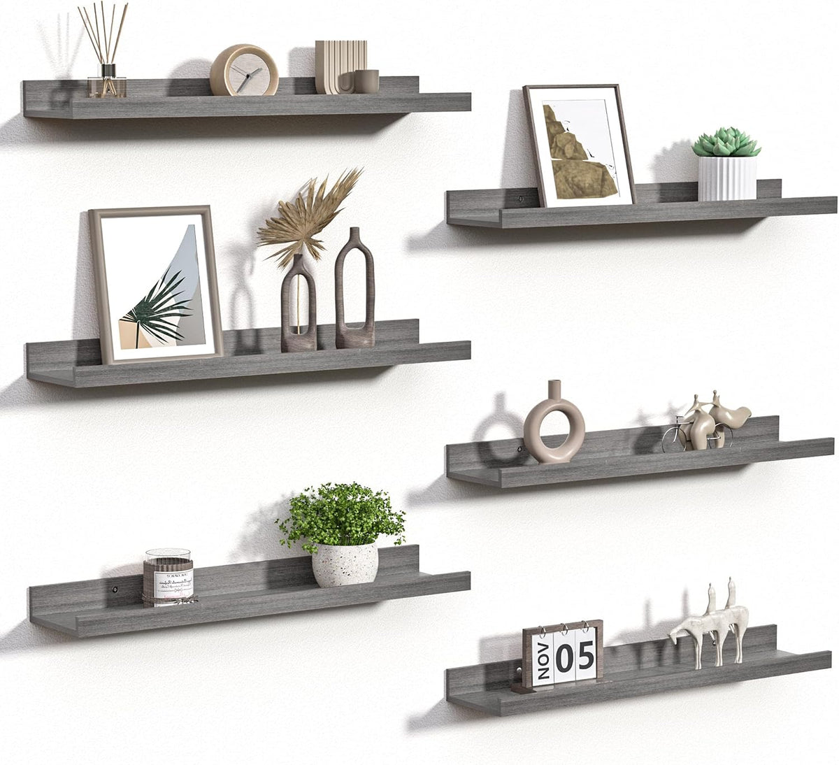 Floating Shelves for Wall Decor and Storage, Brown, 6Pcs 15.7''