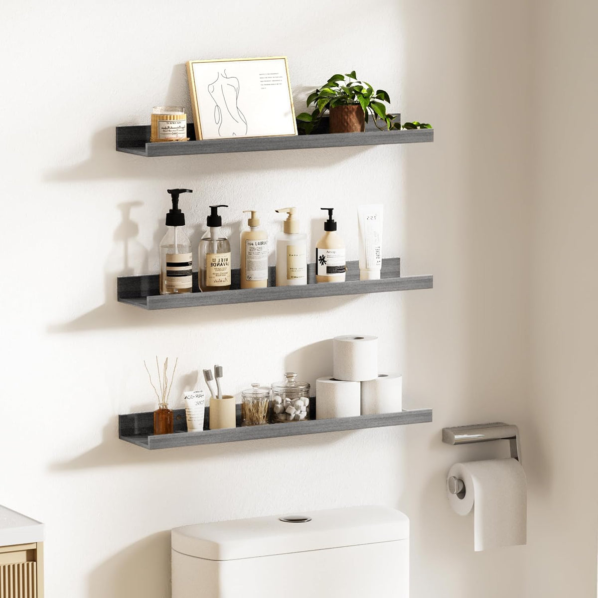 Floating Shelves for Wall Decor and Storage, Brown, 6Pcs 15.7''