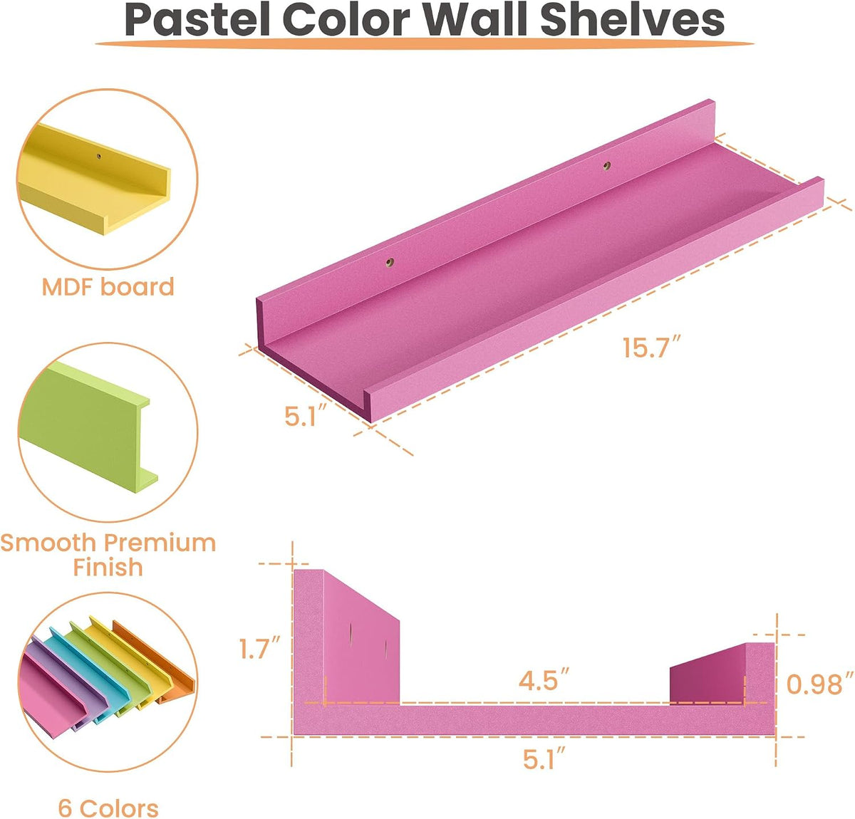 Floating Shelves for Wall Decor and Storage, Brown, 6Pcs 15.7''
