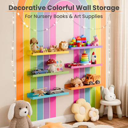 Floating Shelves for Wall Decor and Storage, Brown, 6Pcs 15.7''