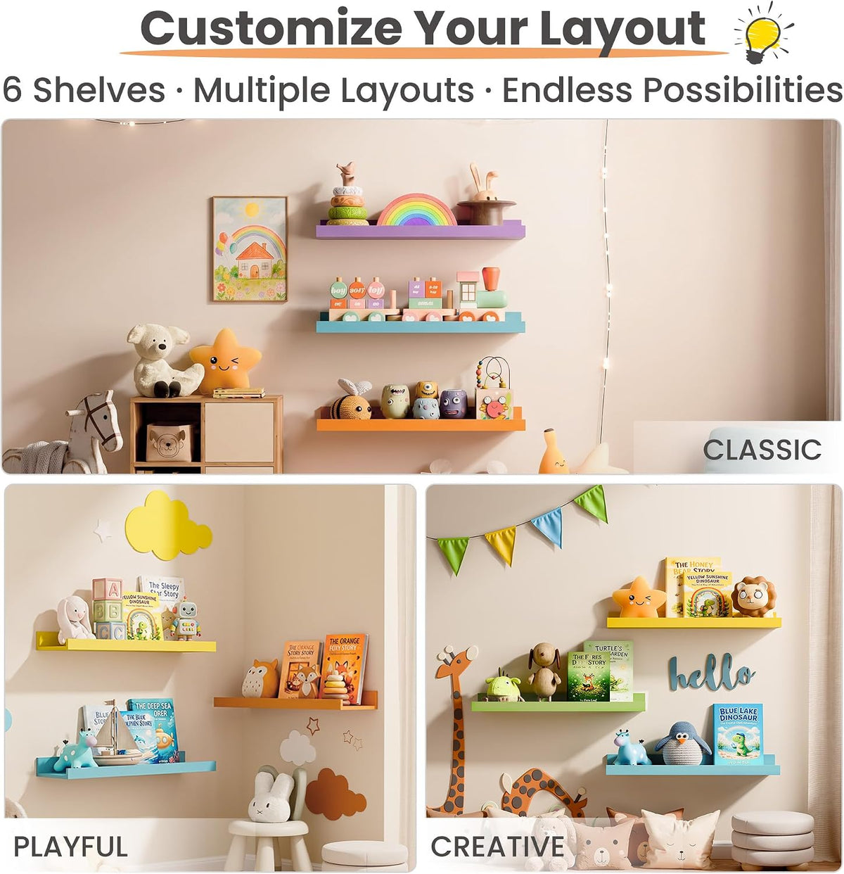 Floating Shelves for Wall Decor and Storage, Brown, 6Pcs 15.7''