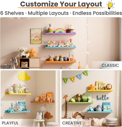 Floating Shelves for Wall Decor and Storage, Brown, 6Pcs 15.7''