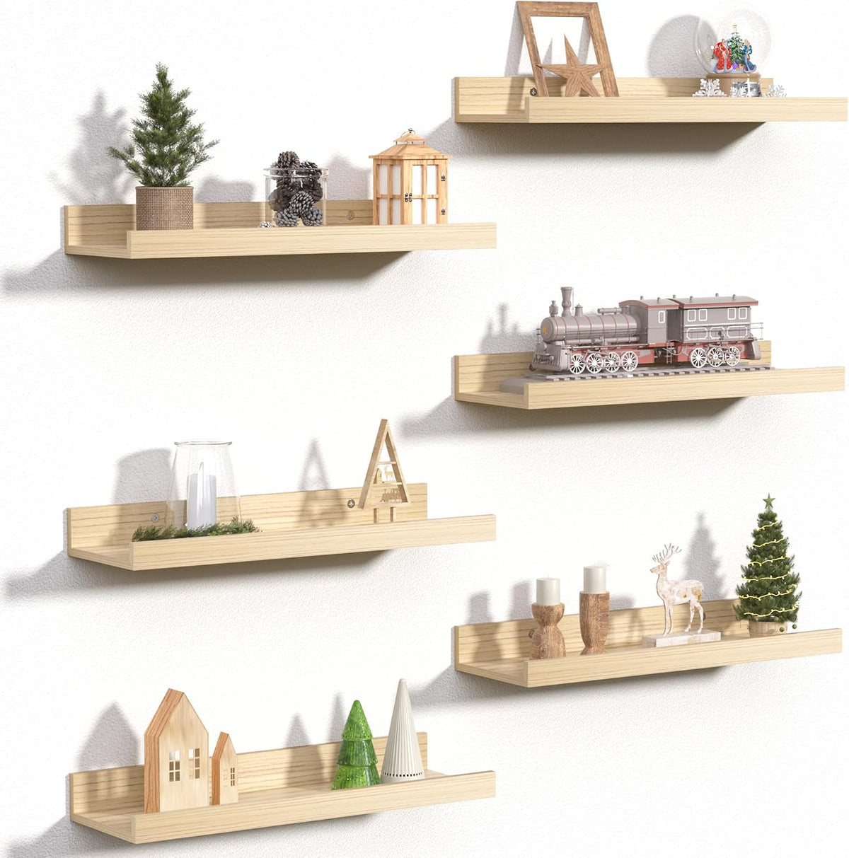 Floating Shelves for Wall Decor and Storage, Brown, 6Pcs 15.7''