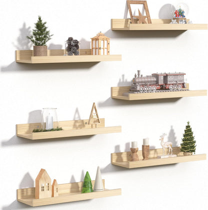 Floating Shelves for Wall Decor and Storage, Brown, 6Pcs 15.7''