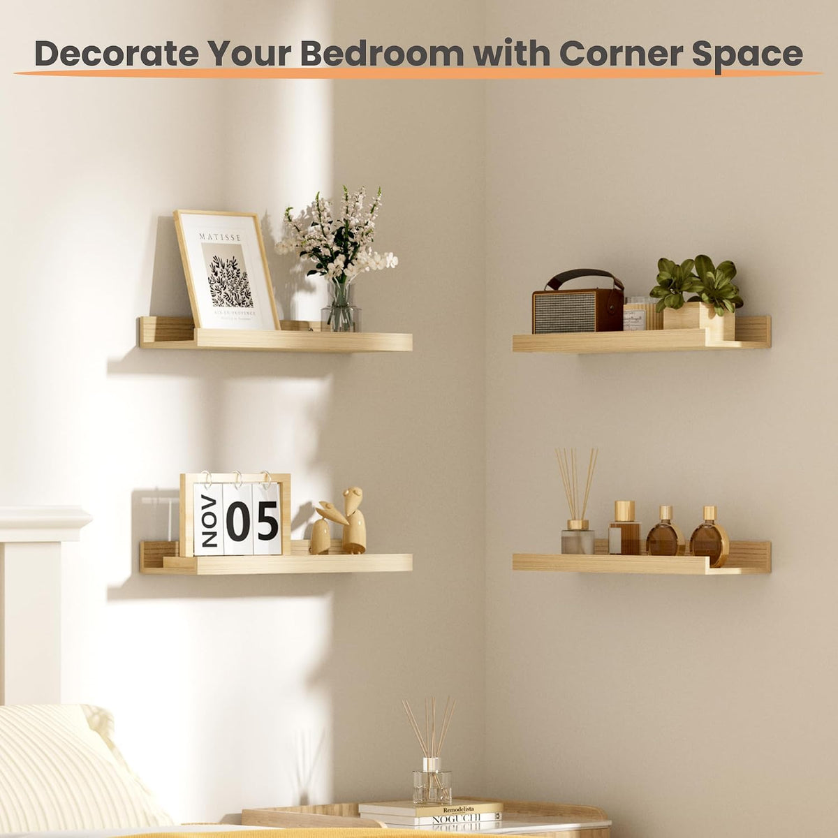 Floating Shelves for Wall Decor and Storage, Brown, 6Pcs 15.7''