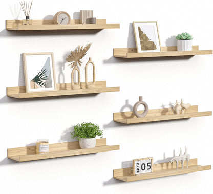 Floating Shelves for Wall Decor and Storage, Brown, 6Pcs 15.7''