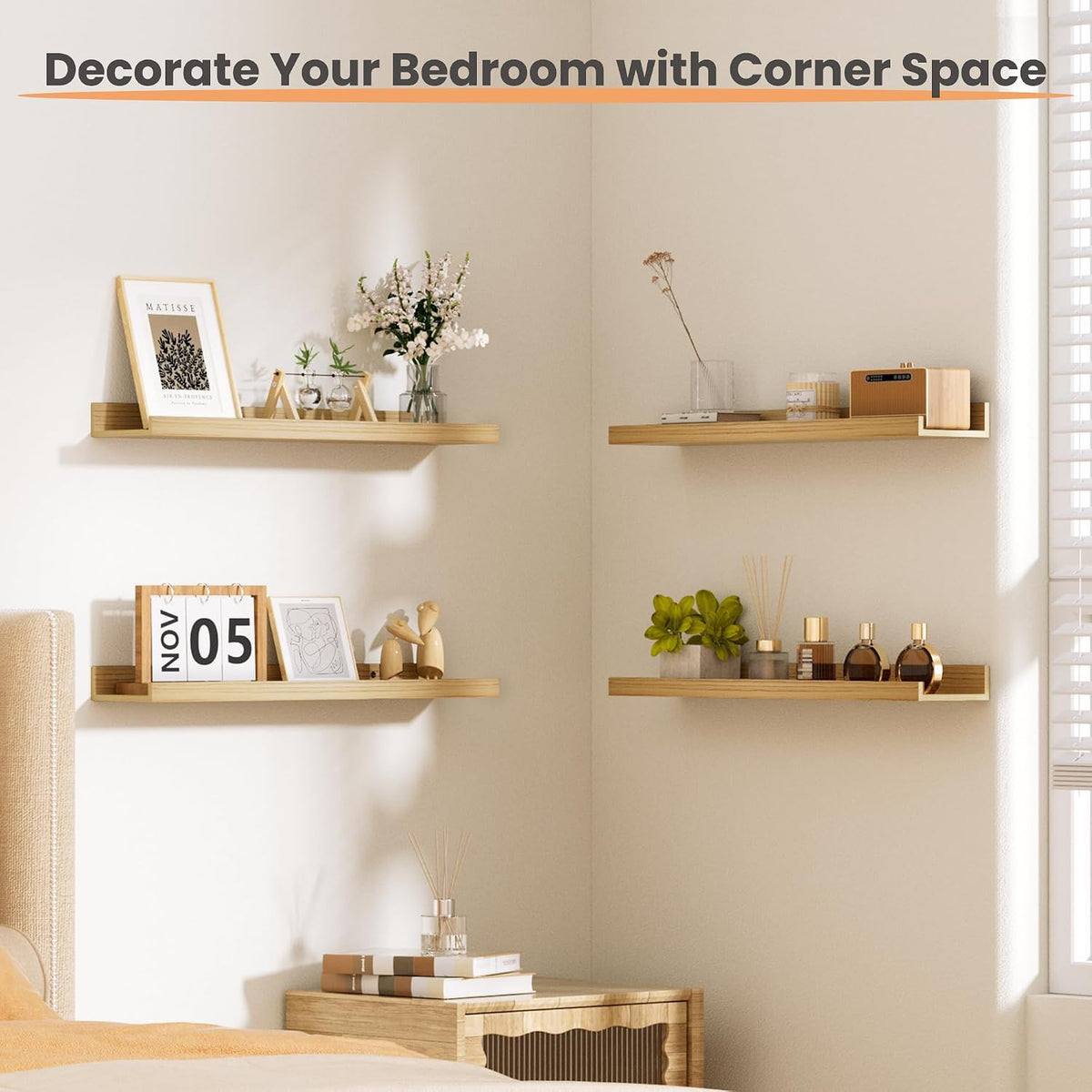 Floating Shelves for Wall Decor and Storage, Brown, 6Pcs 15.7''