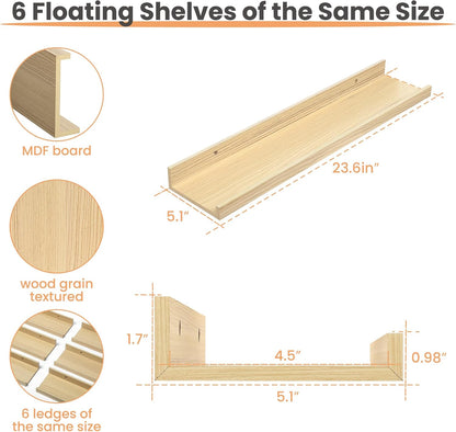 Floating Shelves for Wall Decor and Storage, Brown, 6Pcs 15.7''