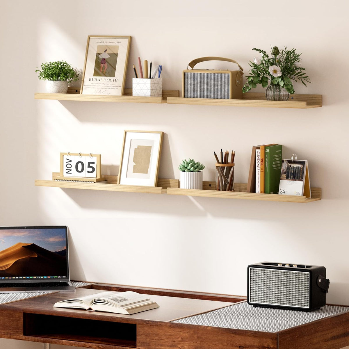 Floating Shelves for Wall Decor and Storage, Brown, 6Pcs 15.7''