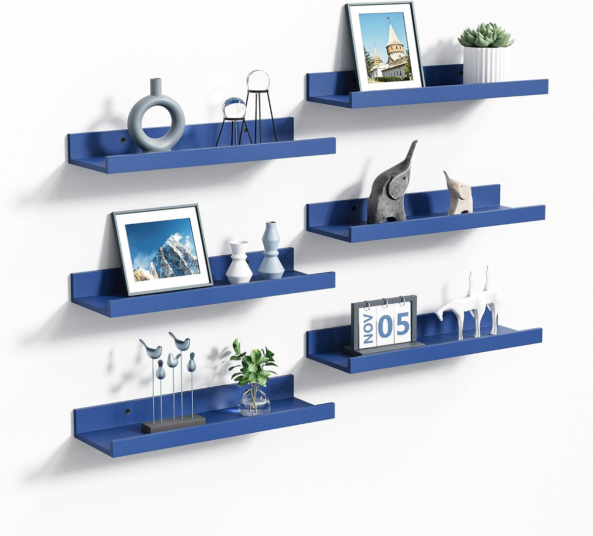 Floating Shelves for Wall Decor and Storage, Brown, 6Pcs 15.7''