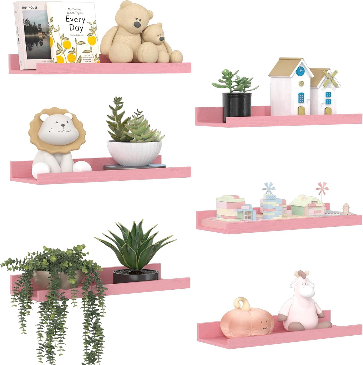 Floating Shelves for Wall Decor and Storage, Brown, 6Pcs 15.7''
