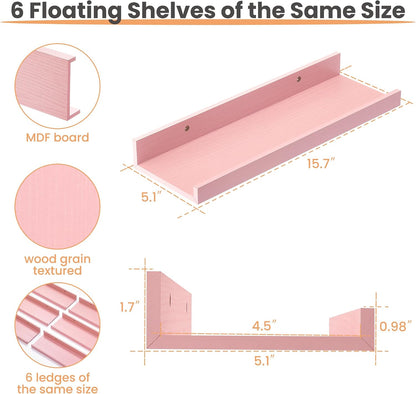 Floating Shelves for Wall Decor and Storage, Brown, 6Pcs 15.7''
