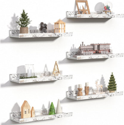 Floating Shelves for Wall Decor and Storage, Brown, 6Pcs 15.7''