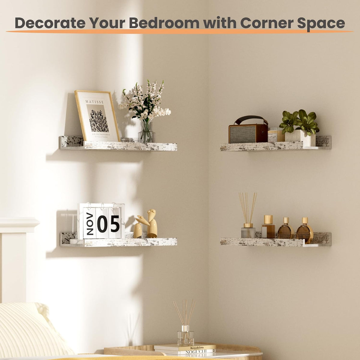 Floating Shelves for Wall Decor and Storage, Brown, 6Pcs 15.7''