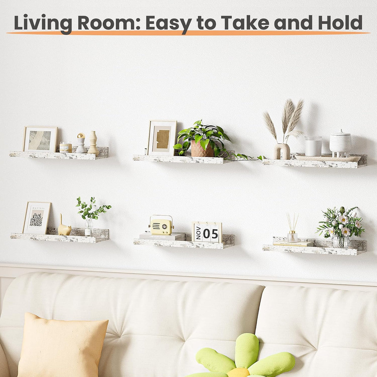Floating Shelves for Wall Decor and Storage, Brown, 6Pcs 15.7''