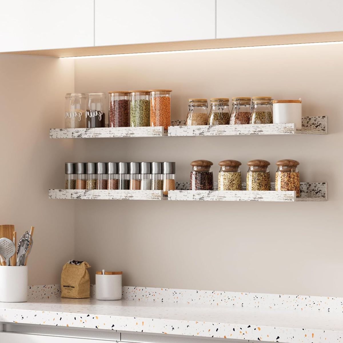 Floating Shelves for Wall Decor and Storage, Brown, 6Pcs 15.7''