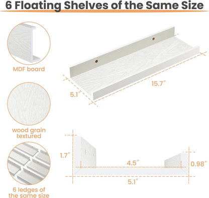 Floating Shelves for Wall Decor and Storage, Brown, 6Pcs 15.7''