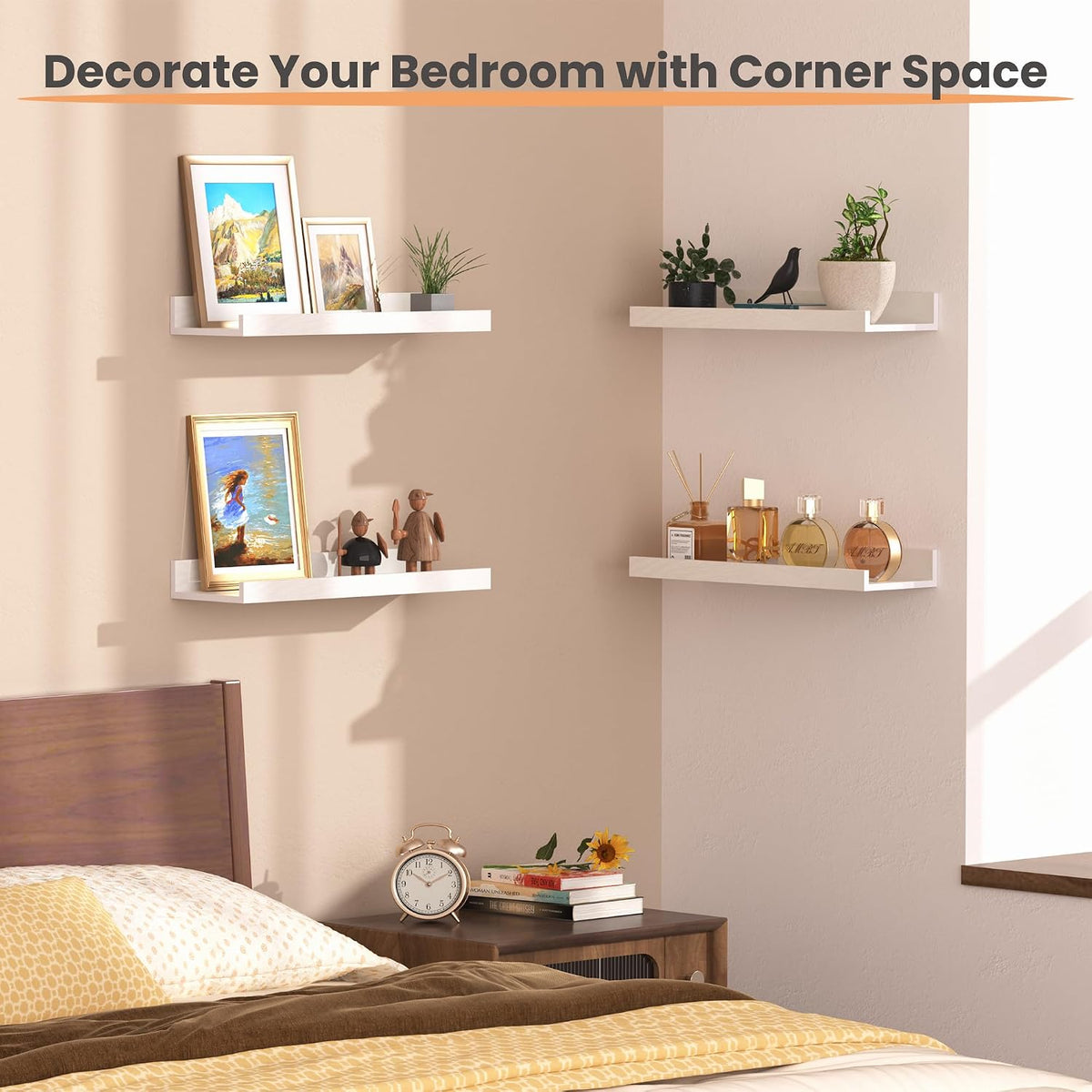 Floating Shelves for Wall Decor and Storage, Brown, 6Pcs 15.7''